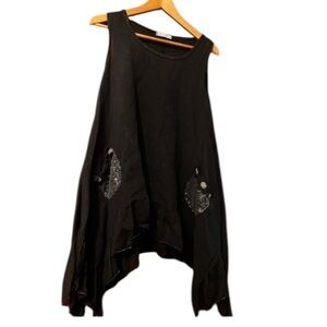 Made in Italy Flowing Black Sleeveless Tunic with Sequin Accents Sz S Women